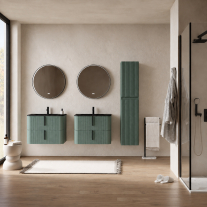 Dulap baie suspendat Fluminia Pisa, front riflat, 2 uși Soft Close, MDF, 31,4 x 31,5 x 130 cm, verde Italia